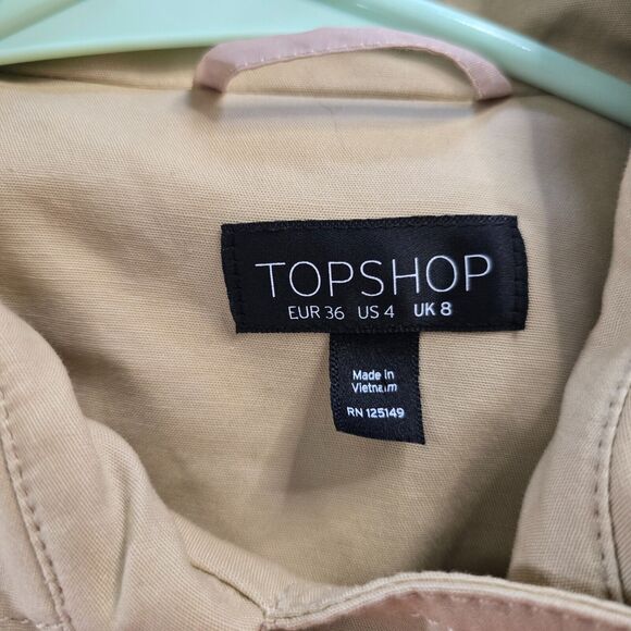 Topshop Trench Coat Women's 4 Beige Tan Button Closure Belted Cuffed Collar NWOT - Picture 3 of 15